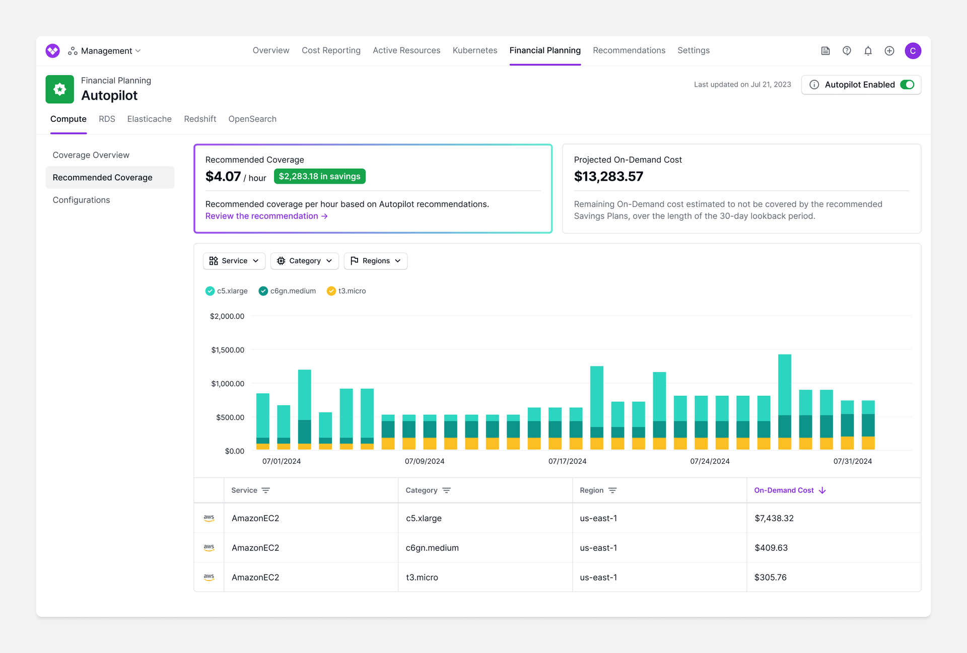 Autopilot dashboard UI