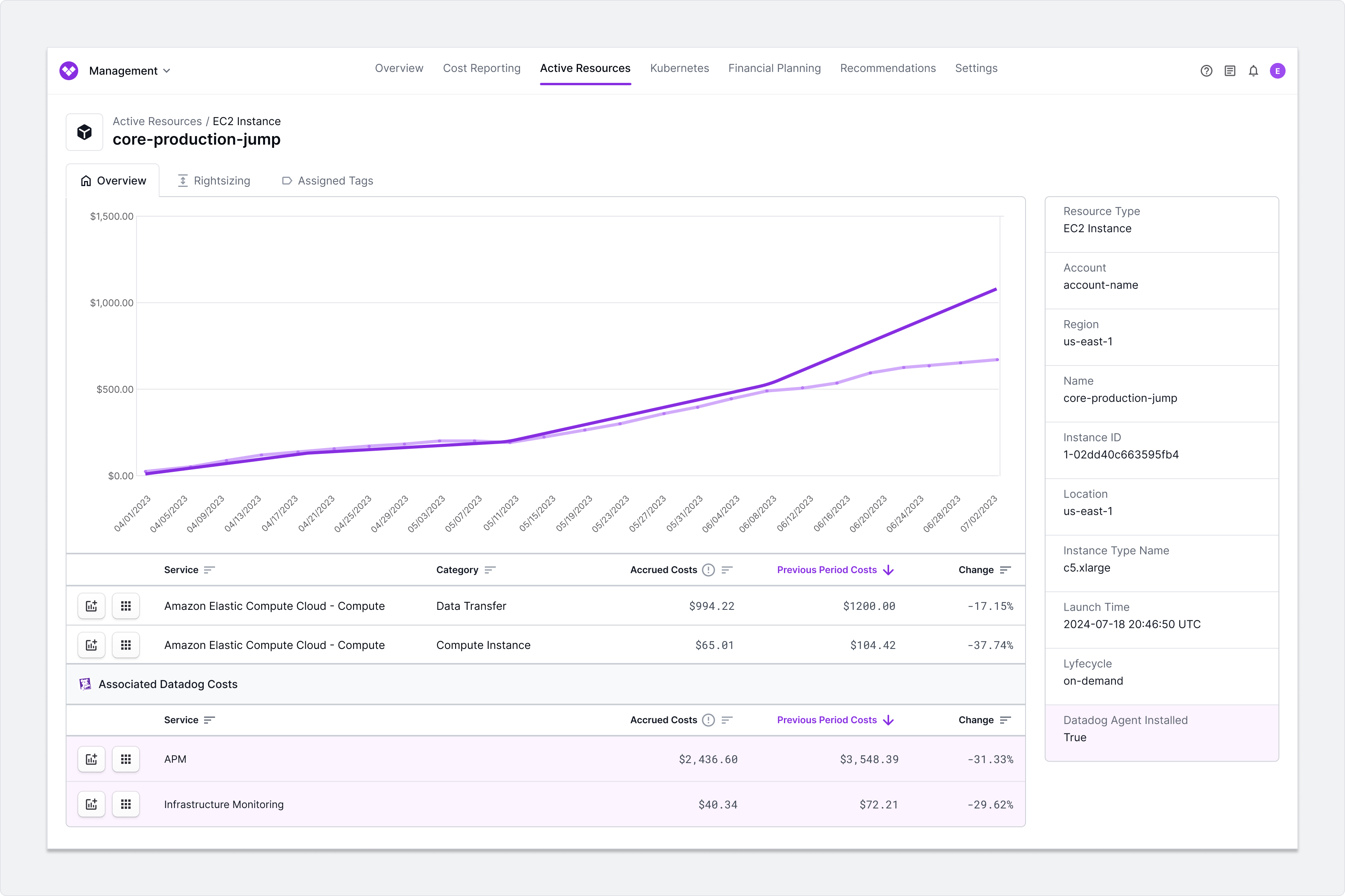 Datadog Hosts UI