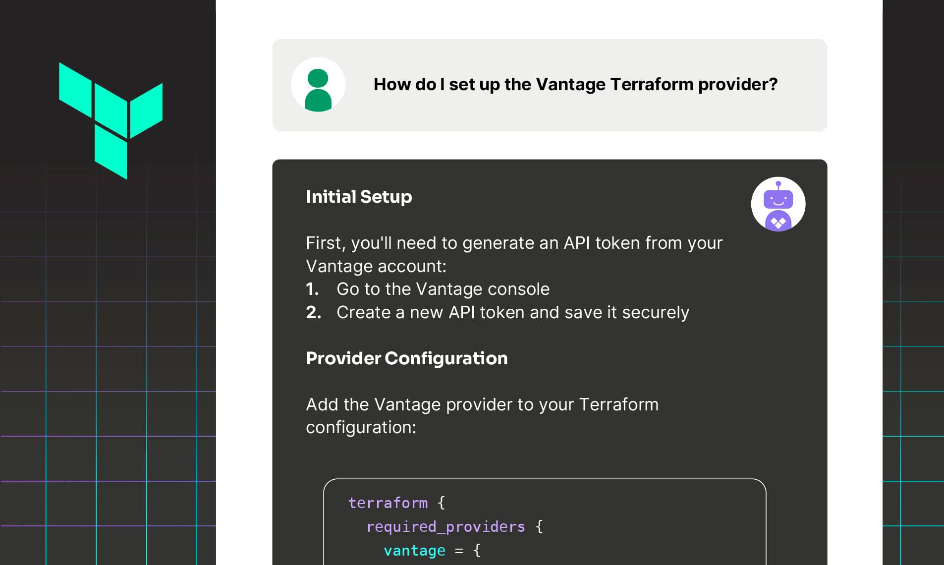 Vantage Expands Docs AI Assistance with Built-In Terraform Guidance