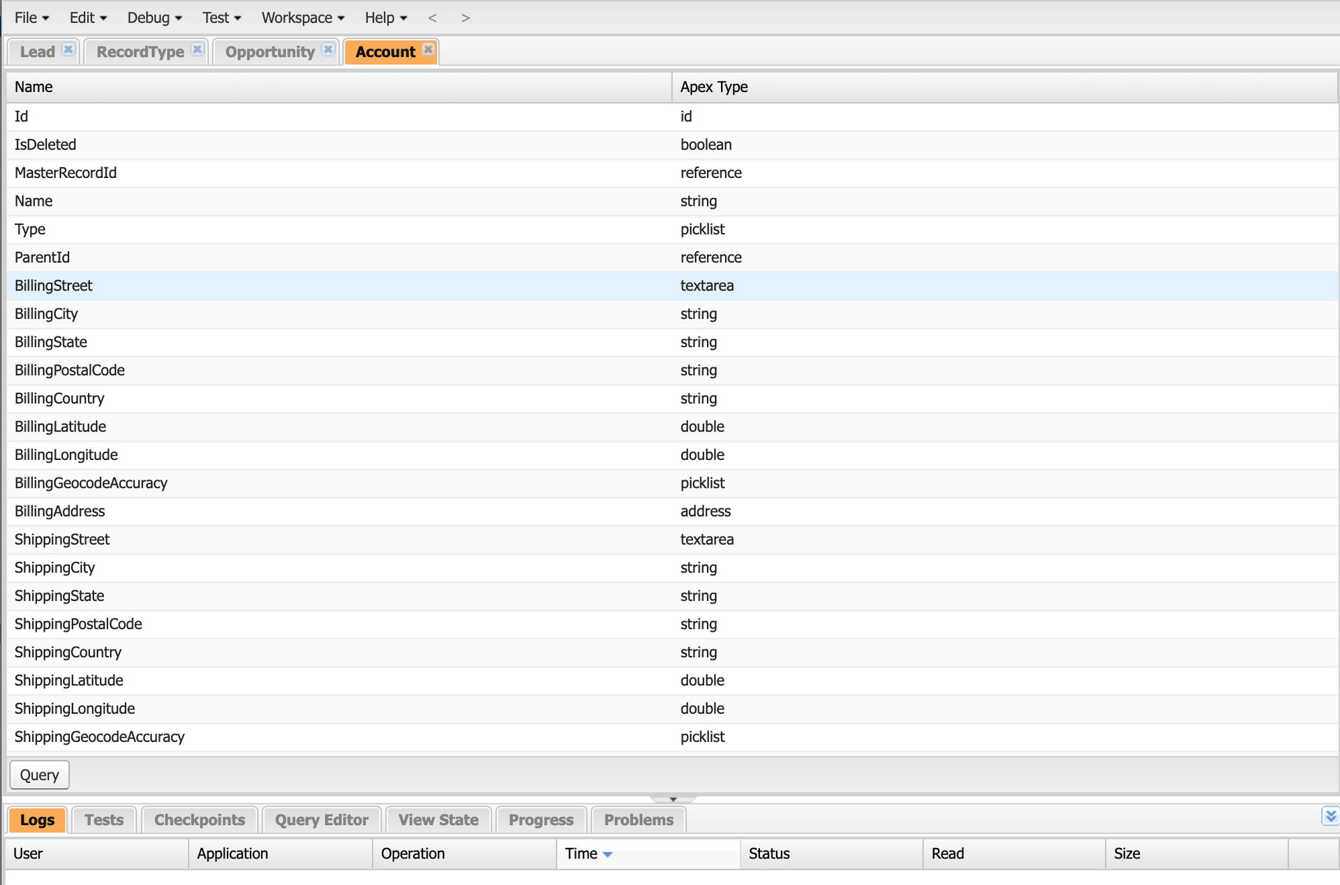 Salesforce developer console